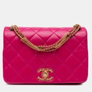 Chanel Dark Pink Lambskin Quilted Small On And On Chain Flap Bag