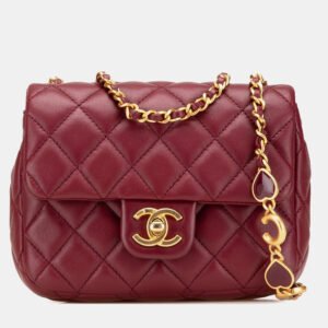 Chanel Red Lambskin Mini Square Heart Chain Flap Bag