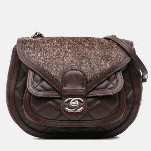 Chanel Dark Brown Lambskin Pony Hair Paris-Salzburg Saddle Crossbody Bag