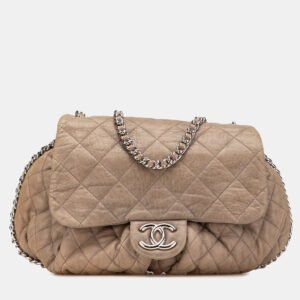 Chanel Brown Large Washed Lambskin Chain Around Flap