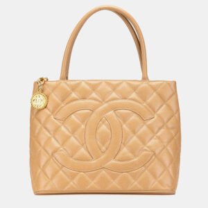 Chanel Beige Caviar Leather Medallion Tote Bag