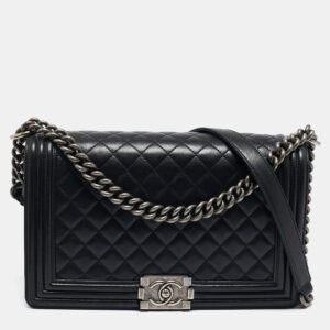 Chanel Black Quilted Leather New Medium Boy Flap Bag