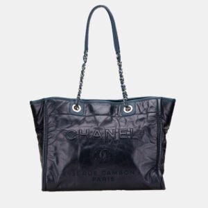 Chanel Navy Blue Caviar Leather Deauville Tote Bag