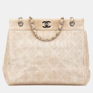 Chanel Beige Quilted Canvas Classic Chain Tote Bag