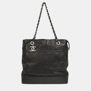 Chanel Black Lambskin Chain Tote Handbag