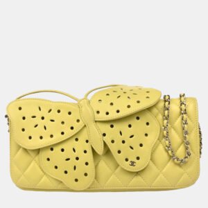 Chanel Lime Green Lambskin Leather Butterfly Shoulder Bag