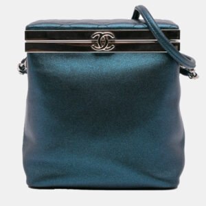 Chanel Blue CC Metallic Calfskin Vanity Case Bag