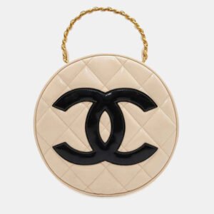 Chanel Round Vanity Handbag Beige Patent Leather