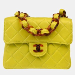 Chanel Light Green Lambskin Mini Classic Square Flap Shoulder Bag