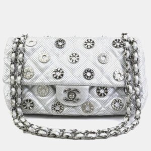 luxury-women-chanel-used-handbags-p1137219-002 Chanel Silver Leather and Metal Rhinestone Paris-Dubai Perforated Eyelet Shoulder Bag