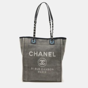 Chanel Black, Gray Canvas Deauville Tote Bag