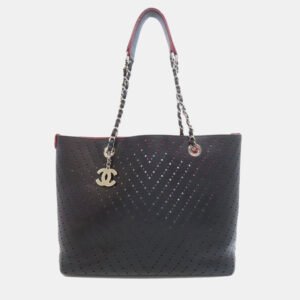 Chanel Black Leather Punching Tote Bag