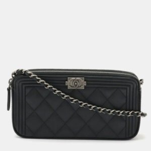 Chanel Black Caviar Leather Boy Clutch Bag