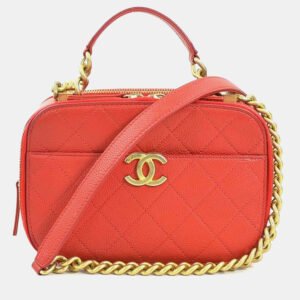 Chanel Red Caviar Skin CC Top Handle Shoulder Bag