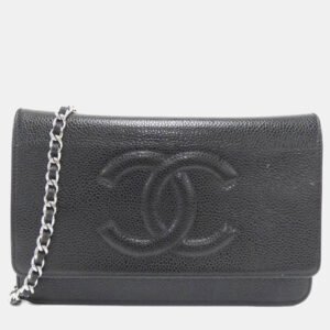 Chanel Black Leather Timeless CC Wallet On Chain