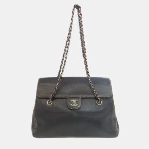 Chanel Black Caviar Leather Chain Tote Shoulder Bag