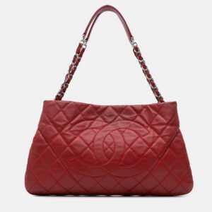 Chanel Red Quilted Caviar Expandable Zip Around Tote Bag