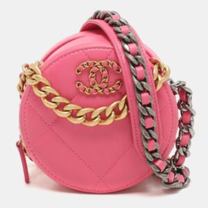 Chanel Pink Quilted Leather Chanel 19 Round Clutch Bag