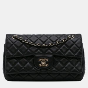 Chanel Black CC Quilted Lambskin Double Flap