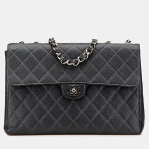 Chanel Black Jumbo Quilted Caviar Single Flap