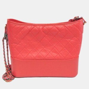 Chanel Coral Red Leather Gabrielle Hobo Bag
