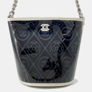 Chanel Cc Logo Camellia Plastics Black/White Plastics Leather Bucket Bag