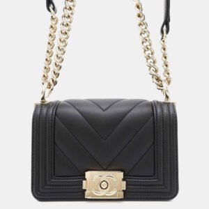 Chanel Black Leather Mini Boy Chain Shoulder Bag