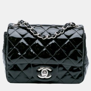 Chanel Black Mini Square Classic Patent Single Flap
