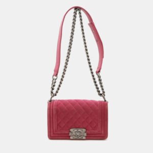 Chanel Pink Velour Leather Boy Coco Mark Chain Shoulder Bag