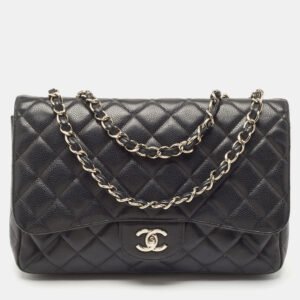 Chanel Black Quilted Caviar Leather Jumbo Classic Single Flap Bag