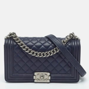 Chanel Navy Blue Quilted Leather Medium Boy Flap Bag