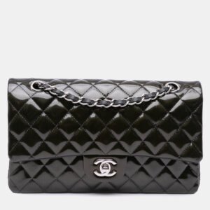 Chanel Black Medium Classic Striped Patent Double Flap