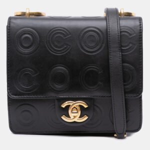 Chanel Black Mini Square Calfskin Coco Embossed Flap