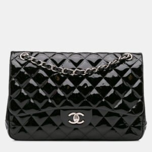 luxury-women-chanel-used-handbags-p1142657-007 Chanel Black Jumbo Classic Patent Double Flap