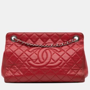 Chanel Red CC Quilted Caviar Frame Shopping Tote