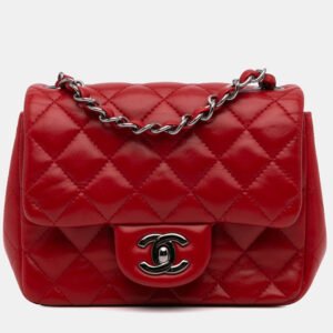 luxury-women-chanel-used-handbags-p1142682-005 Chanel Red Mini Square Classic Lambskin Single Flap