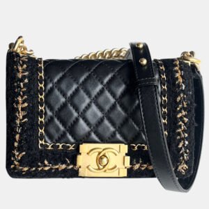 luxury-women-chanel-used-handbags-p1143438-003 Chanel Black Wool Le Boy Small Shoulder Bag