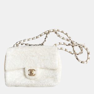 Chanel White Sequin Large Mini Flap Shoulder Bag