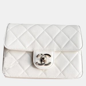 Chanel White Leather Chain Shoulder Bag