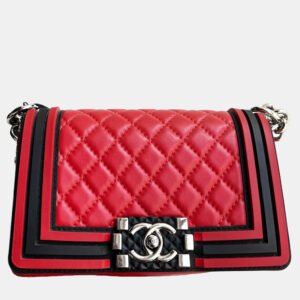 Chanel Red and Black Small Size Le Boy Chain Shoulder Bag