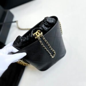 Chanel Black Leather Small Drawstring Bucket Bag