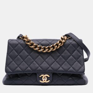 Chanel Navy Blue Paris Rome Large Sheepskin Trapezio Flap