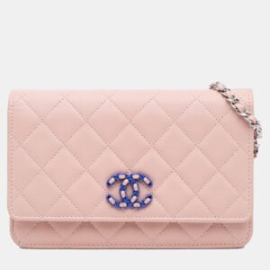 Chanel Pink CC Quilted Caviar Wallet On Chain