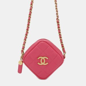 Chanel Pink Lambskin CC Logo Chain Shoulder Bag