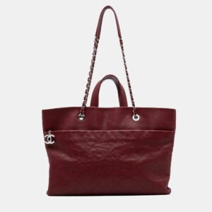 Chanel Red CC Quilted Caviar Tote