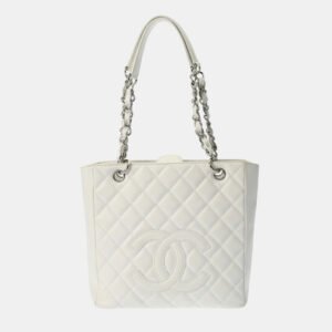 Chanel White Caviar Skin Petite GST Tote  Bag