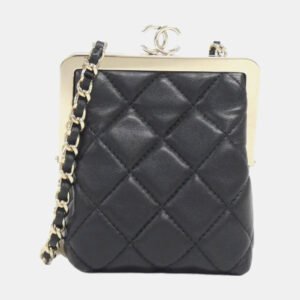Chanel Black Quilted Lambskin Chain Clutch