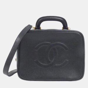 luxury-women-chanel-used-handbags-p1144005-001 Chanel Black Caviar Leather Vanity Top Handle Bag