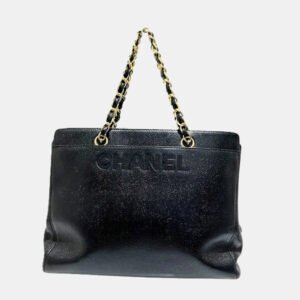 Chanel Black Caviar Leather Chain Tote Bag