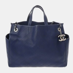 Chanel Blue Leather Chain Tote Bag
